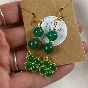 Green Four-Leaf Clover Drop Earrings by